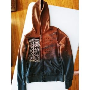 Affliction Distressed Hoodie with Studs